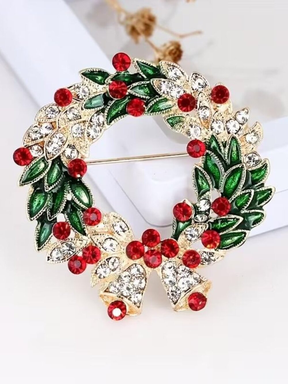 CHRISTMAS BELLS WREATH BROOCH